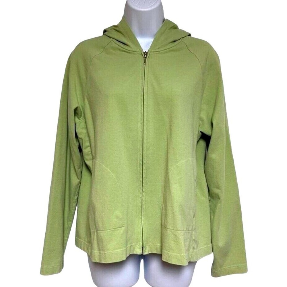 LL Bean Womens Full Zip Hoodie Lime Green Cotton Spandex Jacket Size Medium Reg